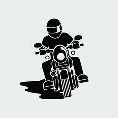 FRONT VIEW BIKER RIDING MOTORCYCLE. VECTOE ILLUSTRATION.