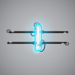 Realistic glowing double neon charcter on and off from a fontset, vector illustration
