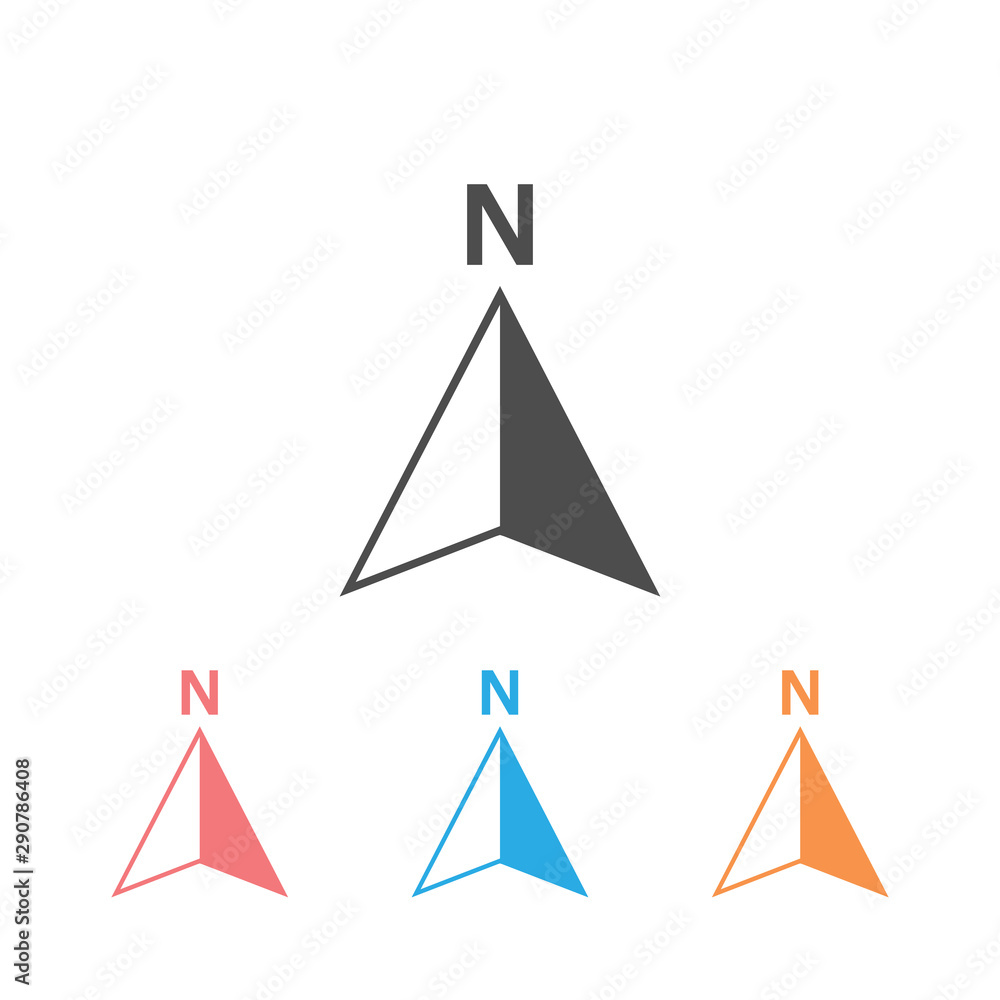 Poster north arrow icon set or n direction and navigation point symbol. vector logo for gps navigator map i