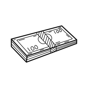 Hand drawn banknotes stack isolated on a white. Vector illustration.