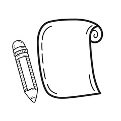 Hand drawn paper sheet and pencil isolated on a white. Vector illustration.