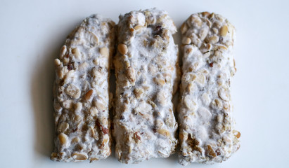 Black oncom on white background. Oncom is one of the traditional staple foods of West Javan...