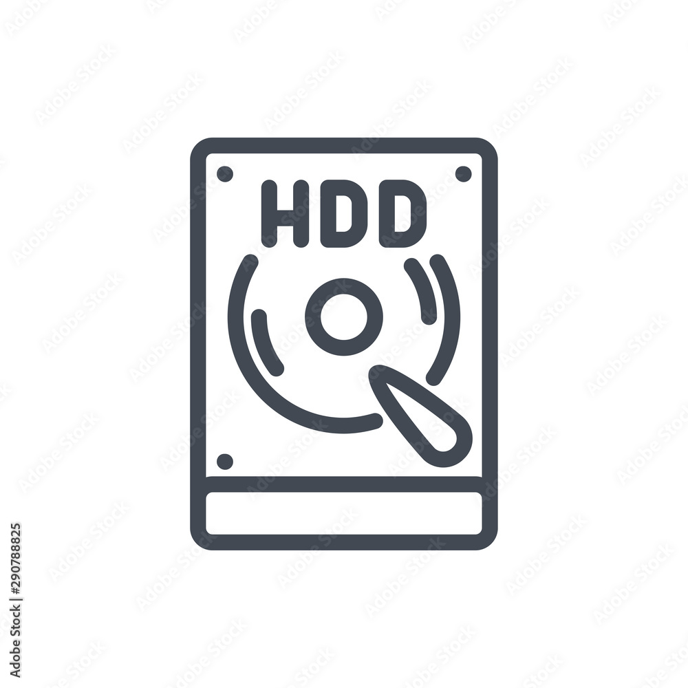 Poster hard drive disk line icon. hdd vector outline sign.