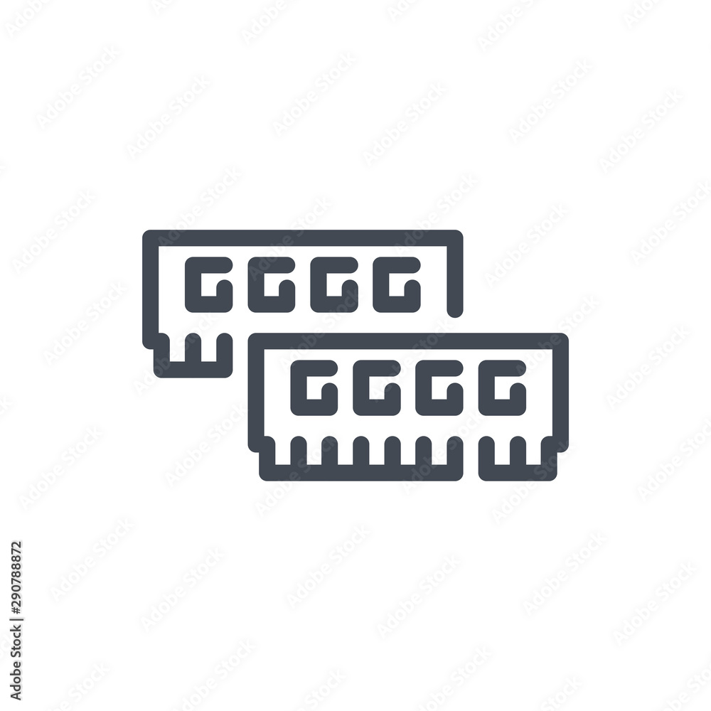 Poster memory card for computer line icon. ram vector outline sign.