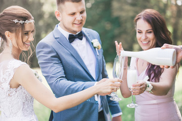 pour champagne into glasses