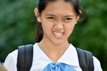 Upset Student Teenager School Girl With School Books