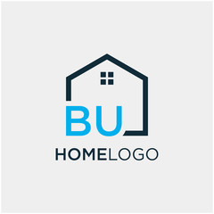 letter BU Line House Real Estate Logo. home initial B U concept. Construction logo template, Home and Real Estate icon. Housing Complex Simple Vector Logo Template. - vector