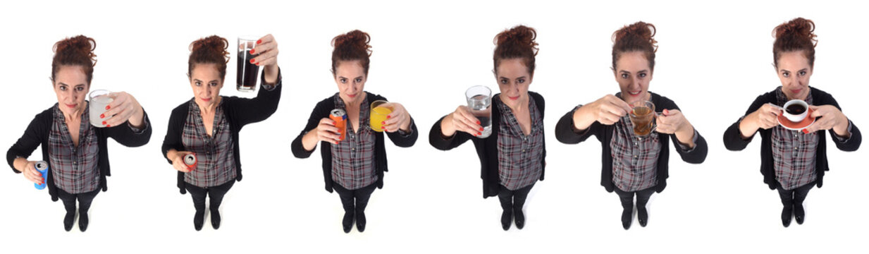 Woman Drinking Non Alcoholic Drinks On White