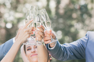 raise glasses with champagne, close-up
