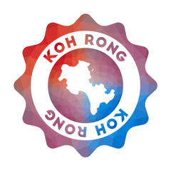 Koh Rong low poly logo. Colorful gradient travel logo of the island in geometric style. Multicolored polygonal Koh Rong rounded sign with map for your infographics.