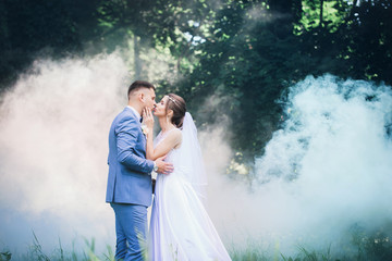 Wife kisses husband