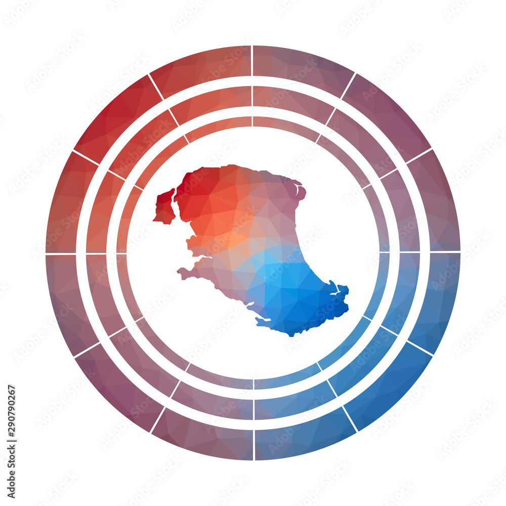 Aufkleber parrot cay badge. bright gradient logo of island in low poly style. multicolored parrot cay rounded 
