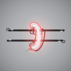 Realistic glowing double neon charcter on and off from a fontset, vector illustration