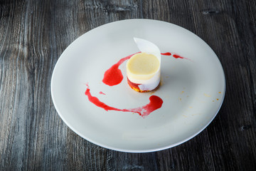 originally decorated berry and cream mousse dessert