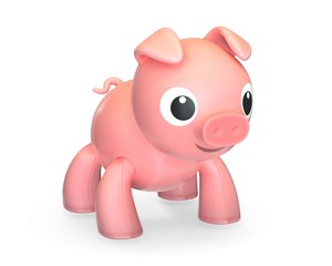 Obraz na płótnie Canvas 3D render of plastic pink toy pig isolated on white.