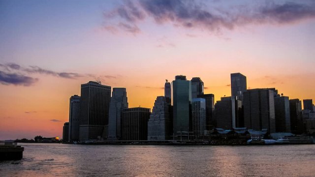 Manhattan Skyline cinemagraph over Hudson River at sunset, New York City, United States. Seen from the ferry to Staten island.