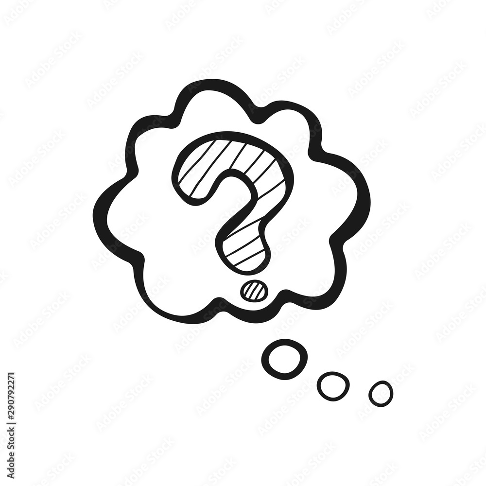 Poster hand drawn question mark in the cloud isolated on a white. sketch. vector illustration.