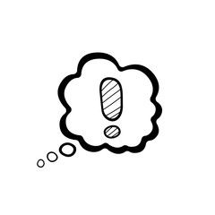 Hand drawn Exclamation mark in the Cloud isolated on a white. Sketch. Vector illustration.