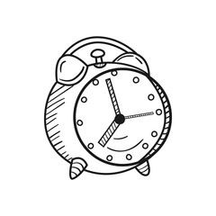 Hand drawn Alarm Clock isolated on a white. Sketch. Vector illustration.