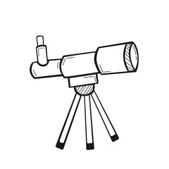 Hand drawn Telescope on Tripod isolated on a white. Astronomy. Sketch. Vector illustration.