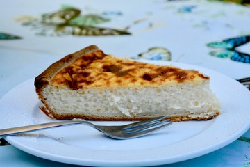 Limburgse rijstevlaai,  pie of Limburg with rice filling, speciality of Limburg, the Netherlands