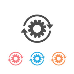 Workflow process icon set in flat style. Gear cog wheel with arrows vector illustration on white isolated background. Workflow business