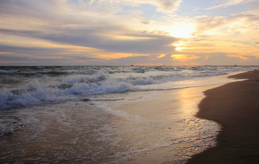 Evening sea twilight sky,Beach on the sunset