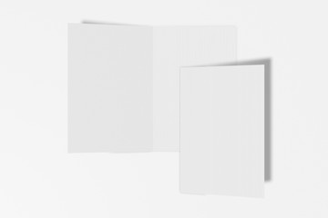 Two Mockup vertical booklet, brochure, invitation isolated on a white background with hard cover and realistic shadow. 3D rendering.