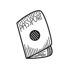 Hand drawn Passport isolated on a white. Vector illustration.