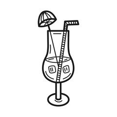 Hand drawn Cocktail with Umbrella isolated on a white. Vector illustration.