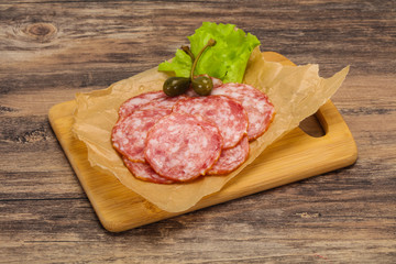 Spanish Salchichon sausage with salad