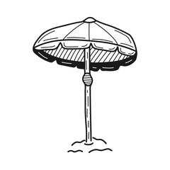 Hand drawn Beach Umbrella isolated on a white. Vector illustration.