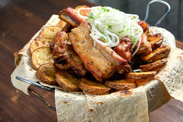 BBQ on pita bread. restaurant menu