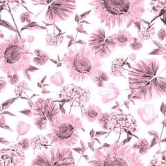Akwarela ręcznie rysowane rustykalny wzór z kwiatami w stylu vintage - 290796486