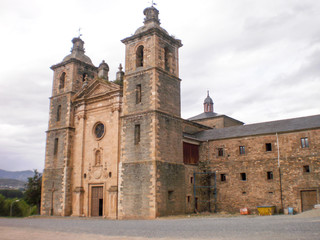 Main facade of the beautiful Abbey of San Andres de Espinareda dated in the 9th century. November...