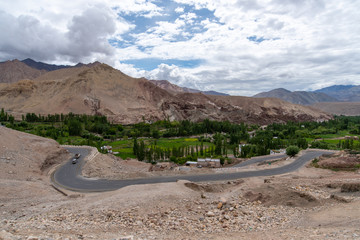 Landscape view of Leh Ladakh city in India, beautiful and famous place with Himalay snow mountain for travel.
