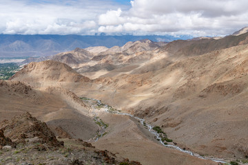 Landscape view of Leh Ladakh city in India, beautiful and famous place with Himalay snow mountain for travel.