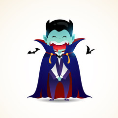 A cute little Dracula. Halloween Demon Dracula kids costume character design vector on isolated background.
