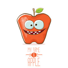 vector funny cartoon cute red apple character isolated on white background. My name is apple vector concept. super funky fruit food character