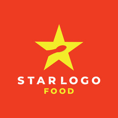 Star Food Logo Design.  Cook Icon. Spoon Symbol. Logo Inspiration For Business And Company.