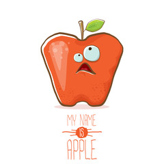 vector funny cartoon cute red apple character isolated on white background. My name is apple vector concept. super funky fruit food character