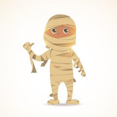 Obraz premium A cute little mummy. Halloween mummy kids costume character design vector on isolated background.