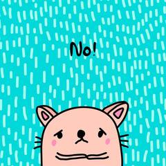 No for cats warning sad animal in cartoon style comic poster