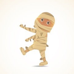 A cute little mummy. Halloween mummy kids costume character design vector on isolated background.