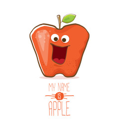 vector funny cartoon cute red apple character isolated on white background. My name is apple vector concept. super funky fruit food character