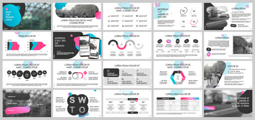 Presentation template, Gradient and black infographic elements on white background. Vector slide template for business project presentations and marketing.