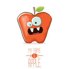 vector funny cartoon cute red apple character isolated on white background. My name is apple vector concept. super funky fruit food character