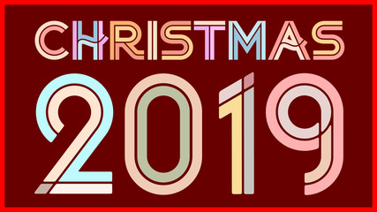 Christmas 2019 text gift card in plain and flat style.