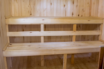 wooden bench in traditional Russian bath