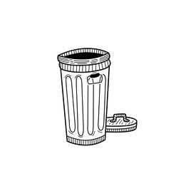 Hand drawn trash can isolated on a white. Sketch. Vector illustration.
